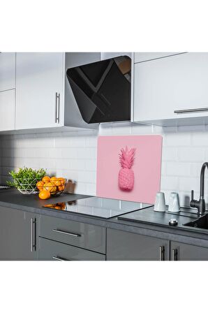 Saban Pembe Ananas Cam Ocak Arkası Koruyucu Ve Kesme Tablası 50x56 cm